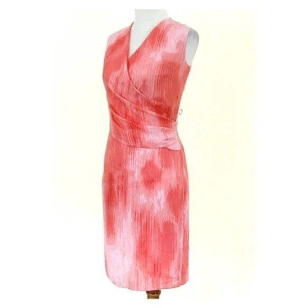 T Tahari Sleeveless Faux Wrap Bodice Seraphina Paradiseo Pink Chiffon Dress Sz S - Picture 2 of 9